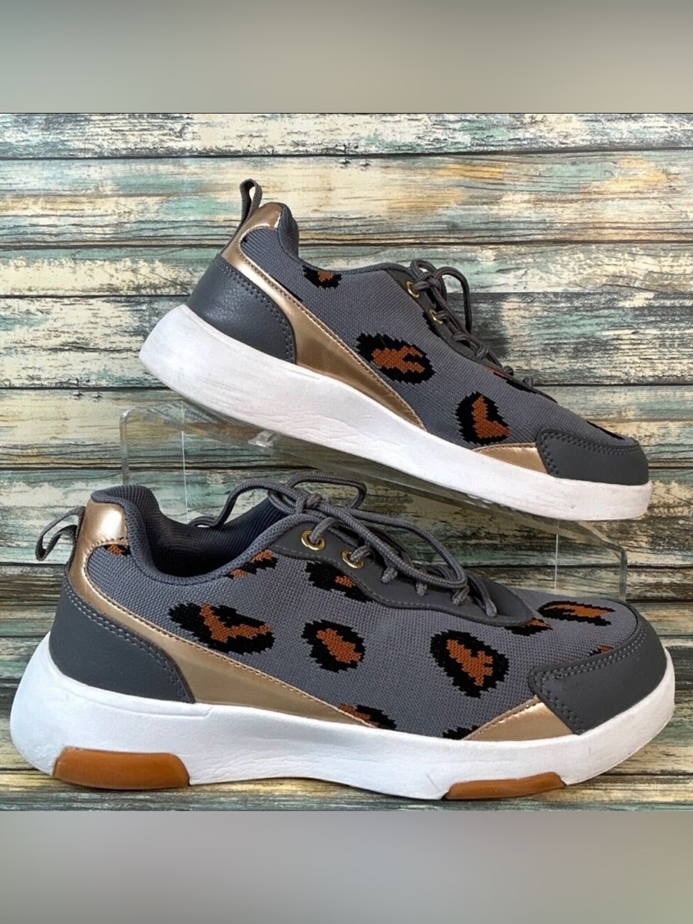 Orthocomfoot Sneakers Womens Size 6.5-7/37 Gray Leopard Arch Support Comfort